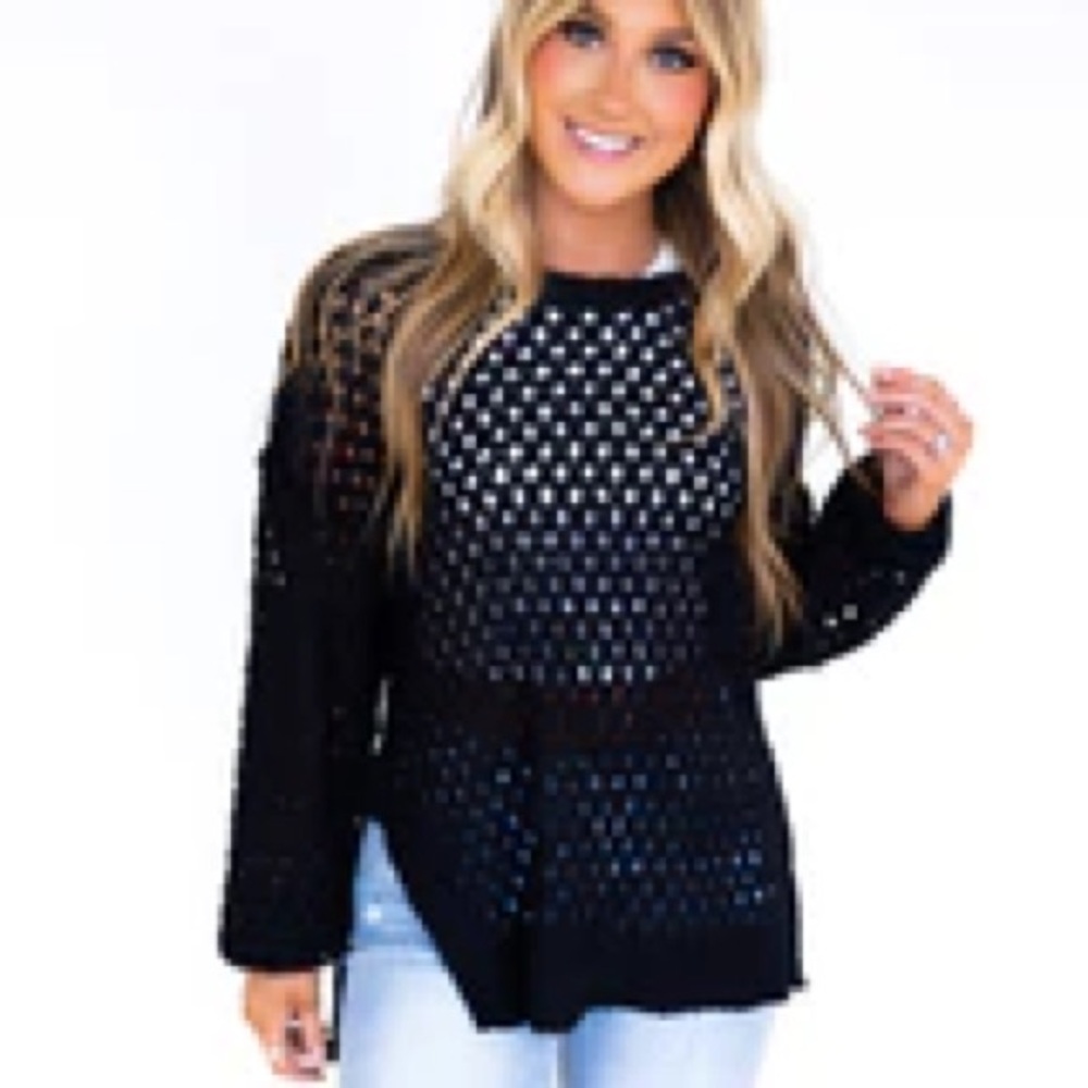 New In Black Crochet Sweater